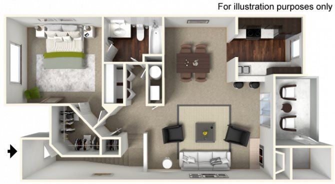 1 Bed | 1 Bath with Sunroom Floor Plan 2